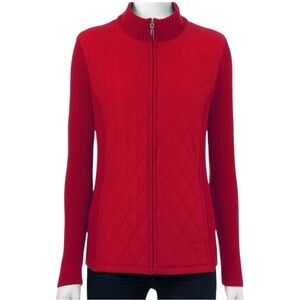 Croft & Barrow Women’s Quilted Zip Up Red Sweater Jacket‎  Sz PS